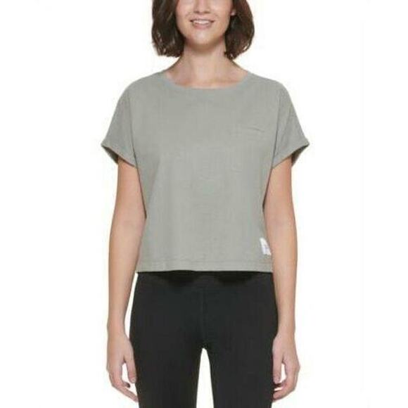 Calvin Klein Performance Top Size XL Cropped Cuffed Sleeve Cropped Green - Picture 2 of 9